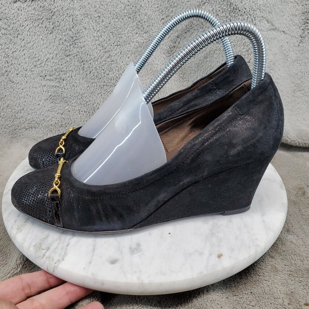 AGL Attilio Giusti Leombruni Shoes Womens 37.5 US 7.5 Black Leather Wedge